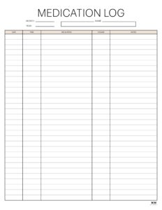 Medication Logs - 25 FREE Printables | Printabulls