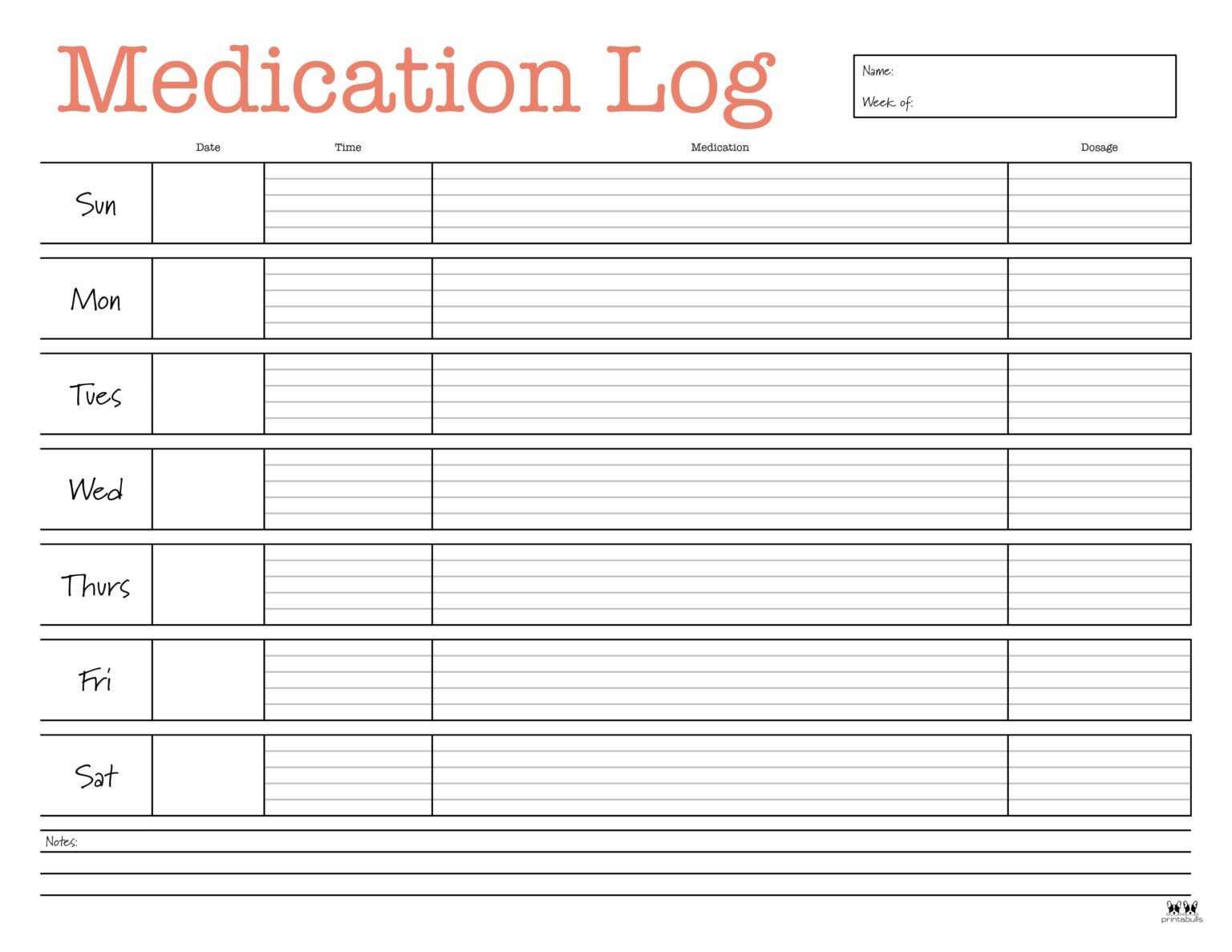 Medication Logs - 25 FREE Printables | Printabulls