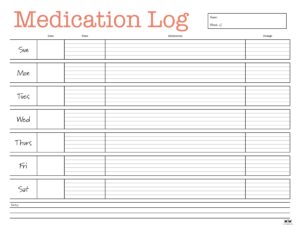 Medication Logs - 25 FREE Printables | Printabulls