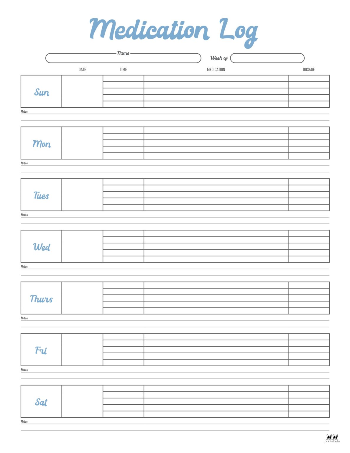 Medication Logs - 25 FREE Printables | Printabulls