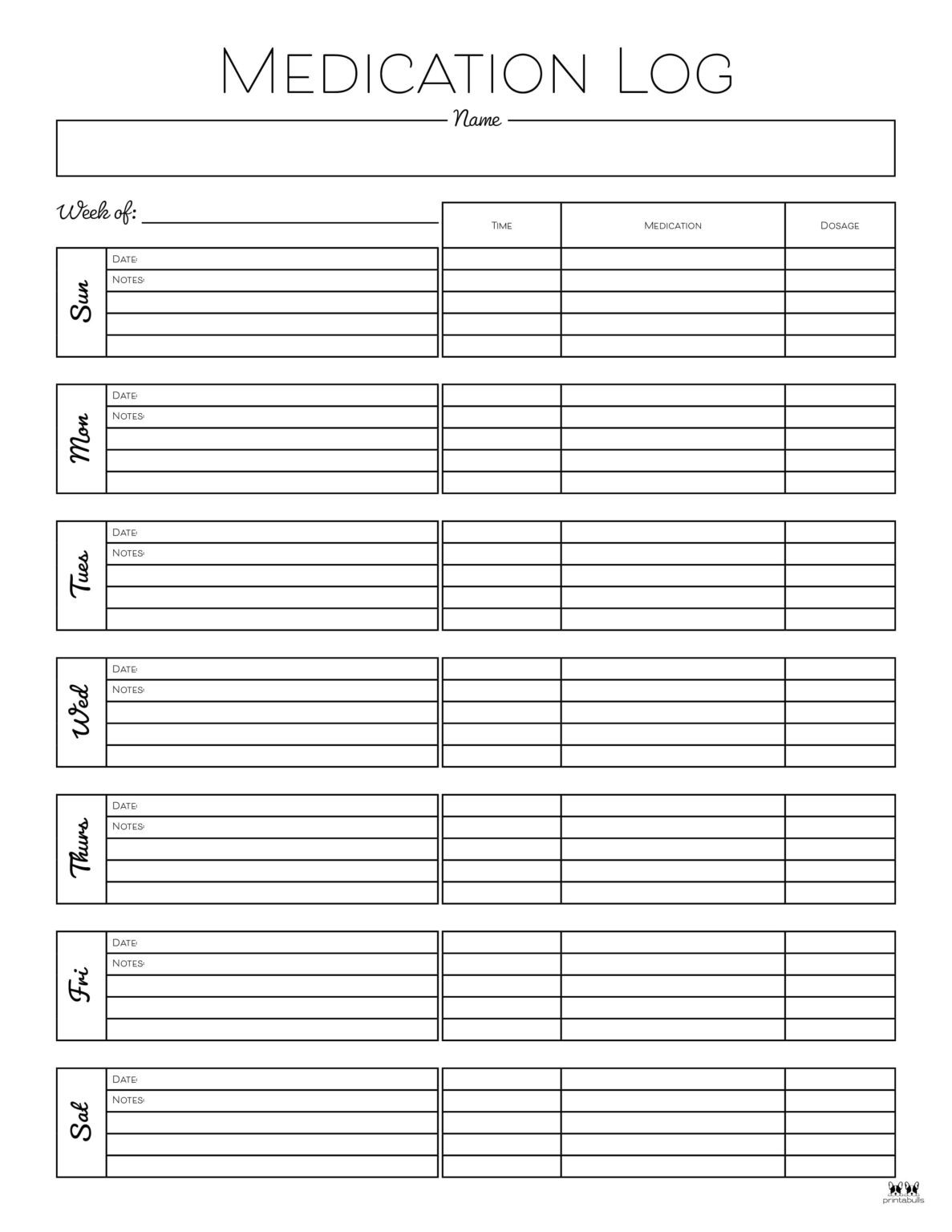 Medication Logs - 25 FREE Printables | Printabulls