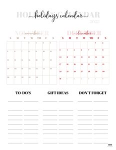 November December 2023 Calendars - 12 Printables | Printabulls