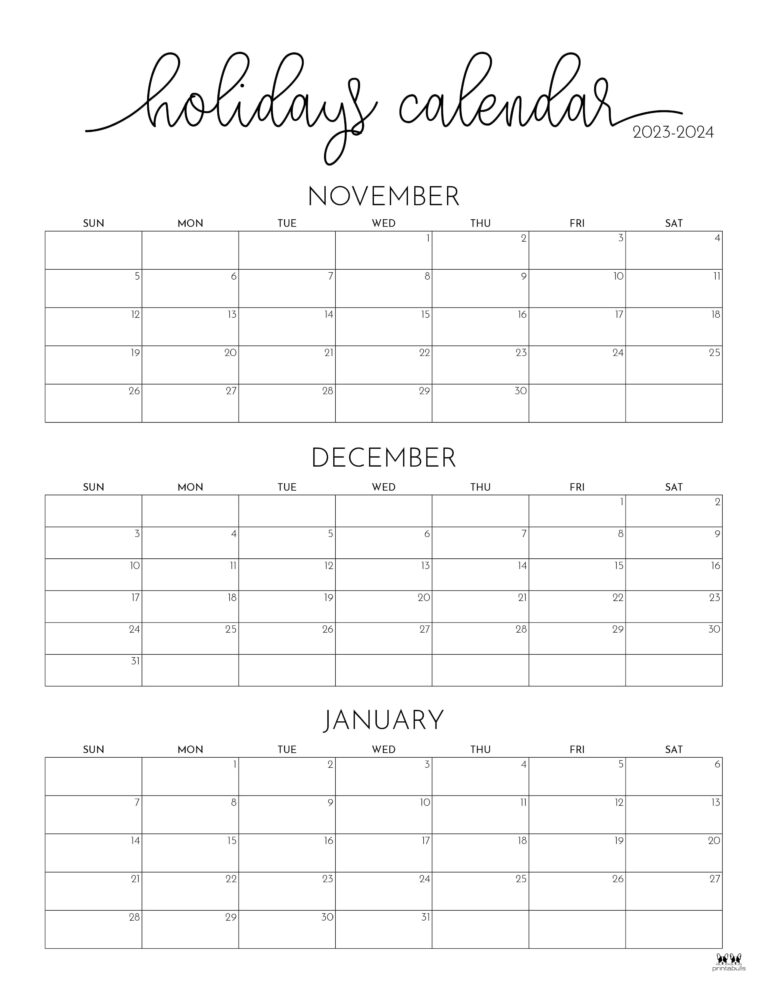 November December 2023 Calendars 12 Printables Printabulls