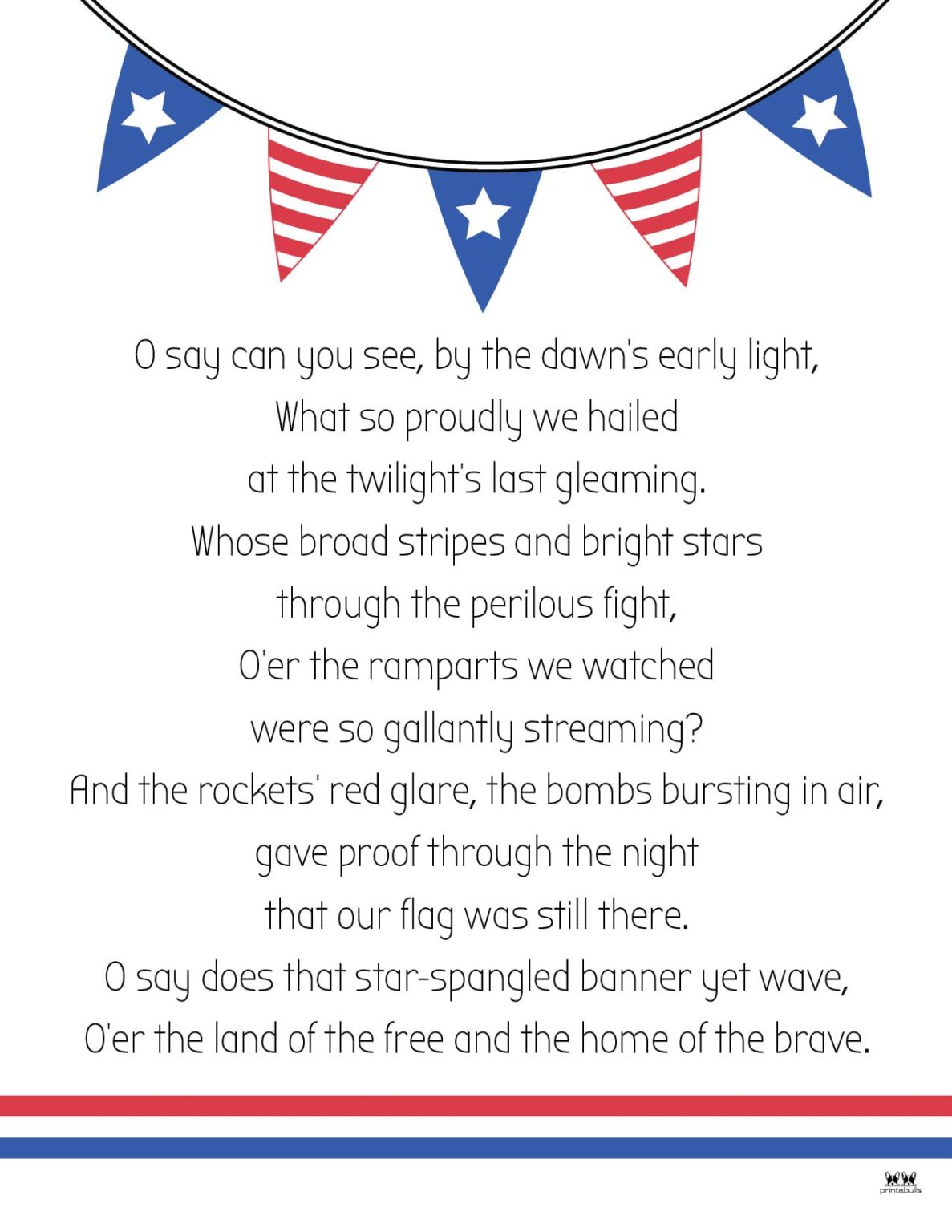 Star Spangled Banner Lyrics 10 FREE Printables PrintaBulk