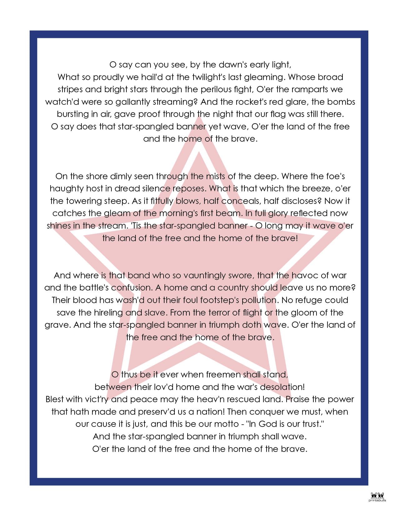 Star Spangled Banner Lyrics 10 FREE Printables Printabulls