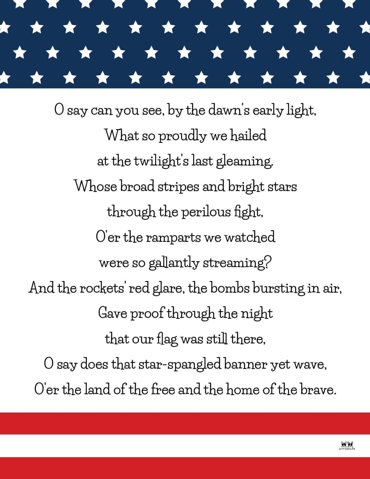 Star Spangled Banner Lyrics - 10 FREE Printables - PrintaBulk