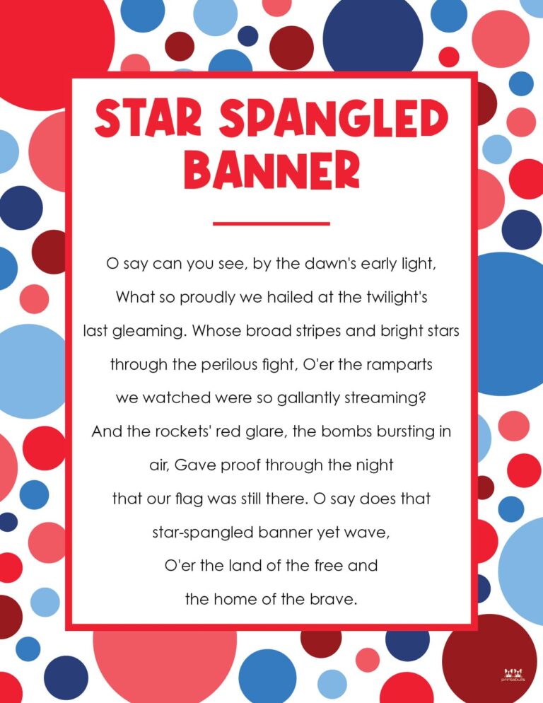 Star Spangled Banner Lyrics 10 FREE Printables PrintaBulk