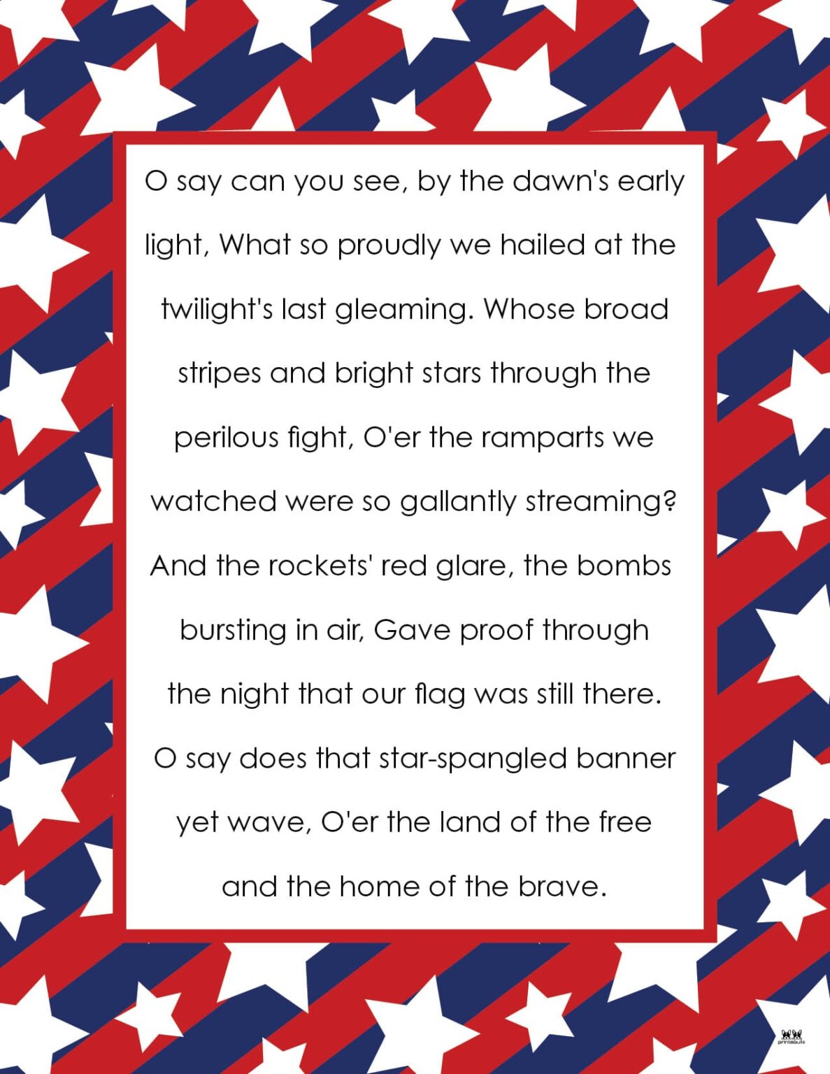 Star Spangled Banner Lyrics 10 FREE Printables Printabulls