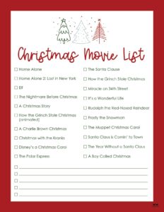 Christmas Movie Lists | Printabulls