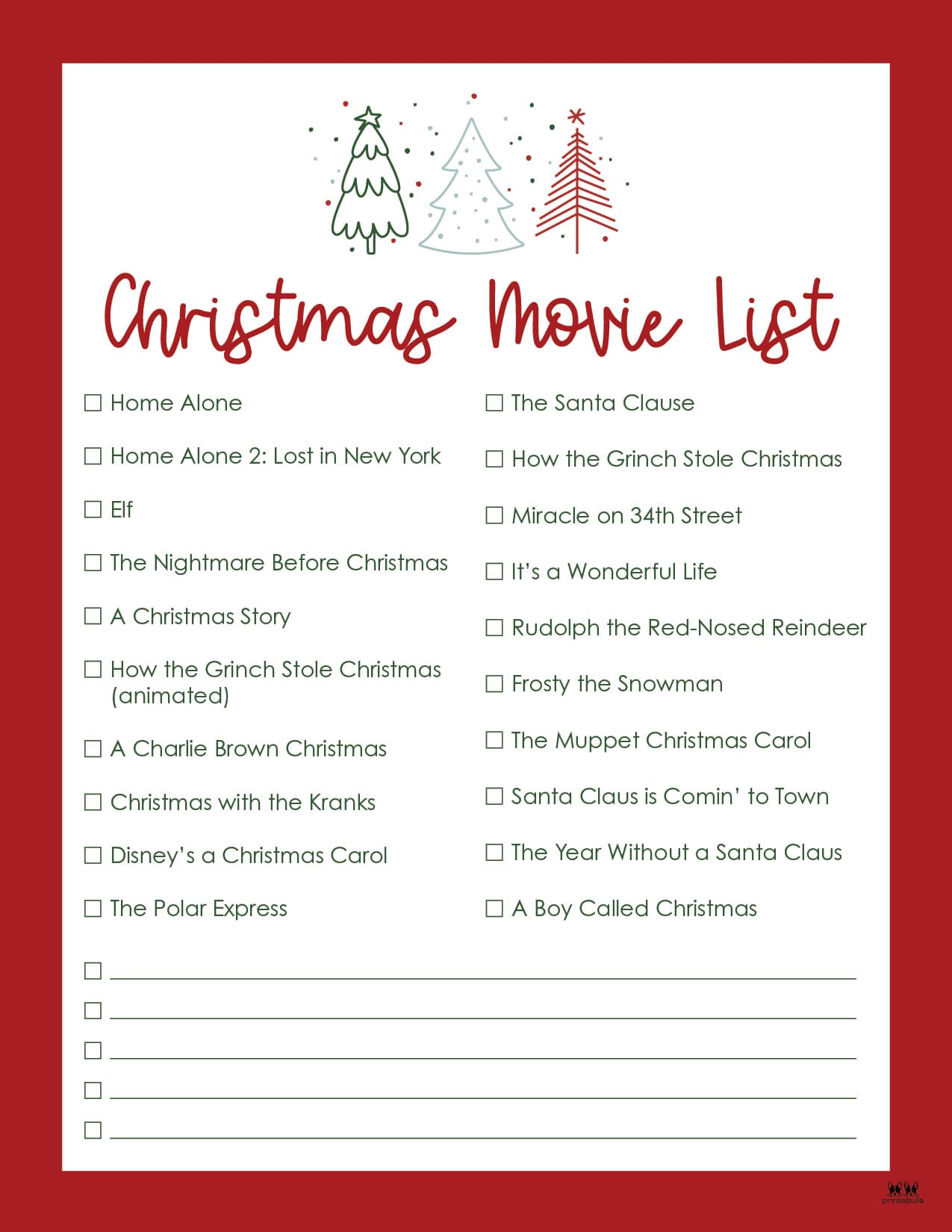 Christmas Movie Lists | Printabulls