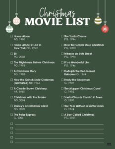 Christmas Movie Lists | Printabulls