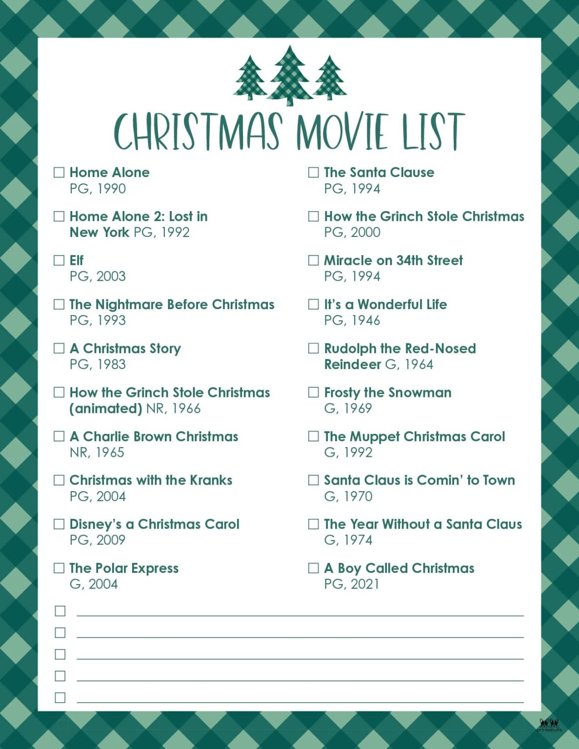 Christmas Movie Lists | Printabulls