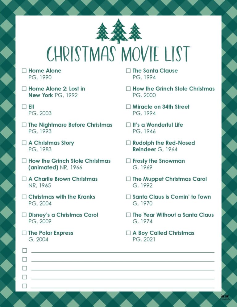 Christmas Movie Lists | Printabulls