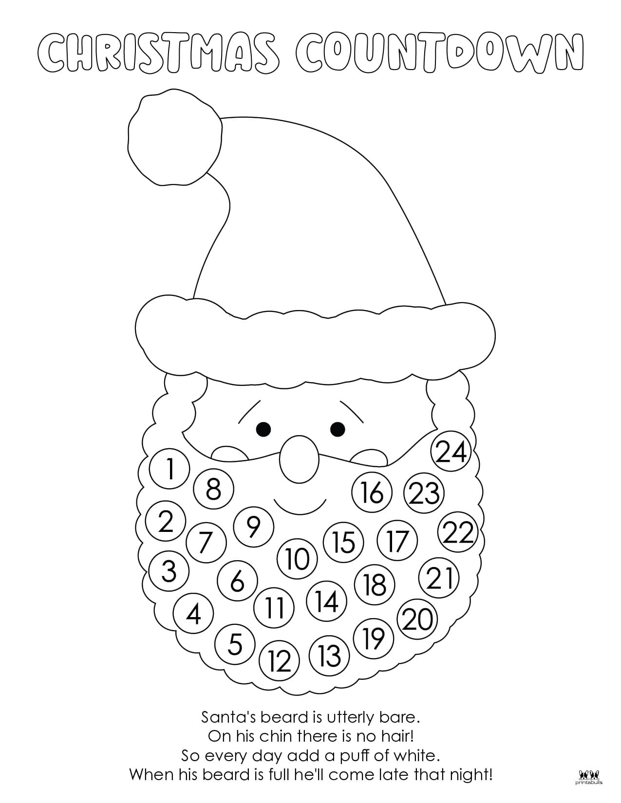 Santa Beard Countdown Calendars - 10 Pages | Printabulls