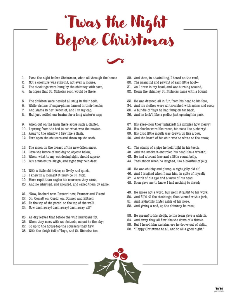 Twas The Night Before Christmas Printables Printabulls