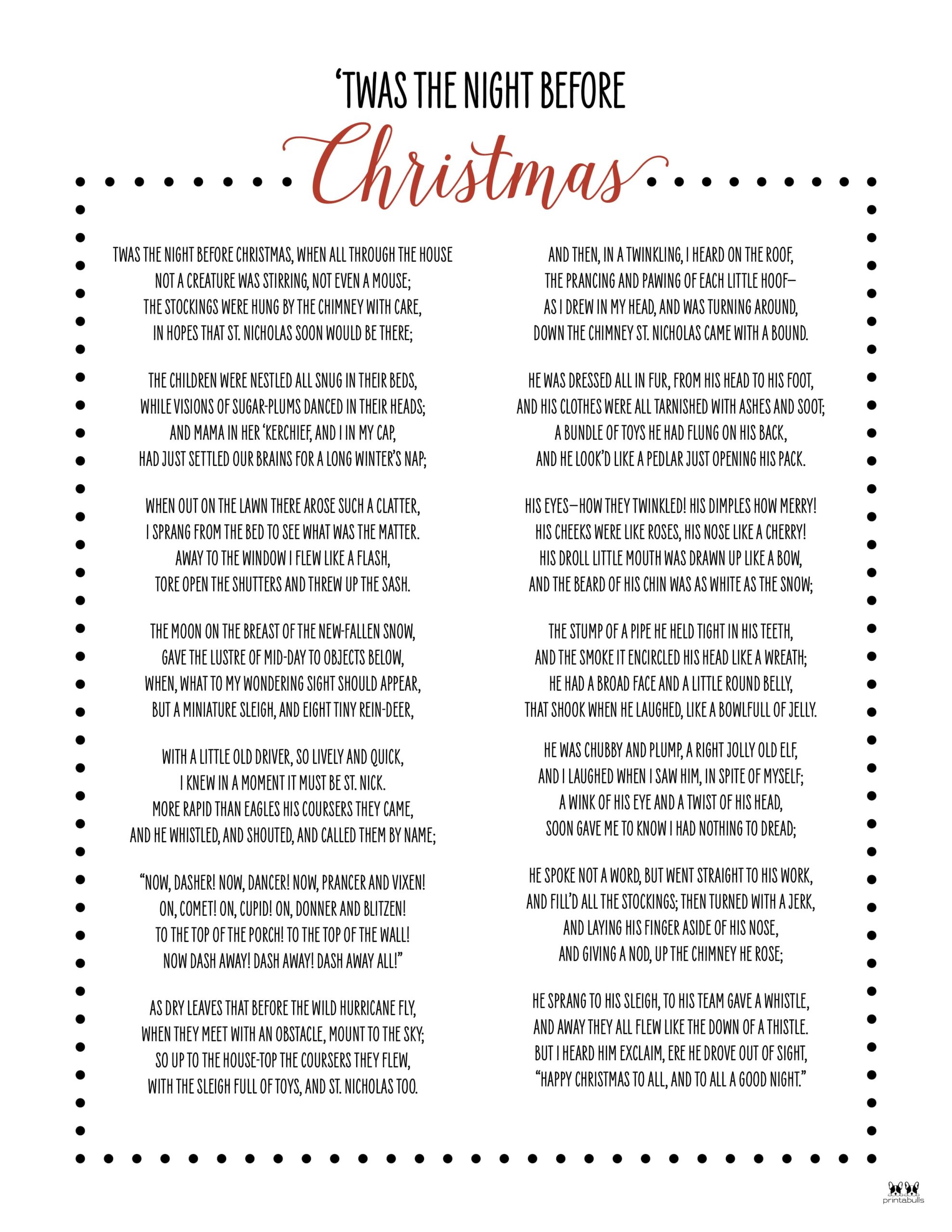 Twas The Night Before Christmas Printables | Printabulls