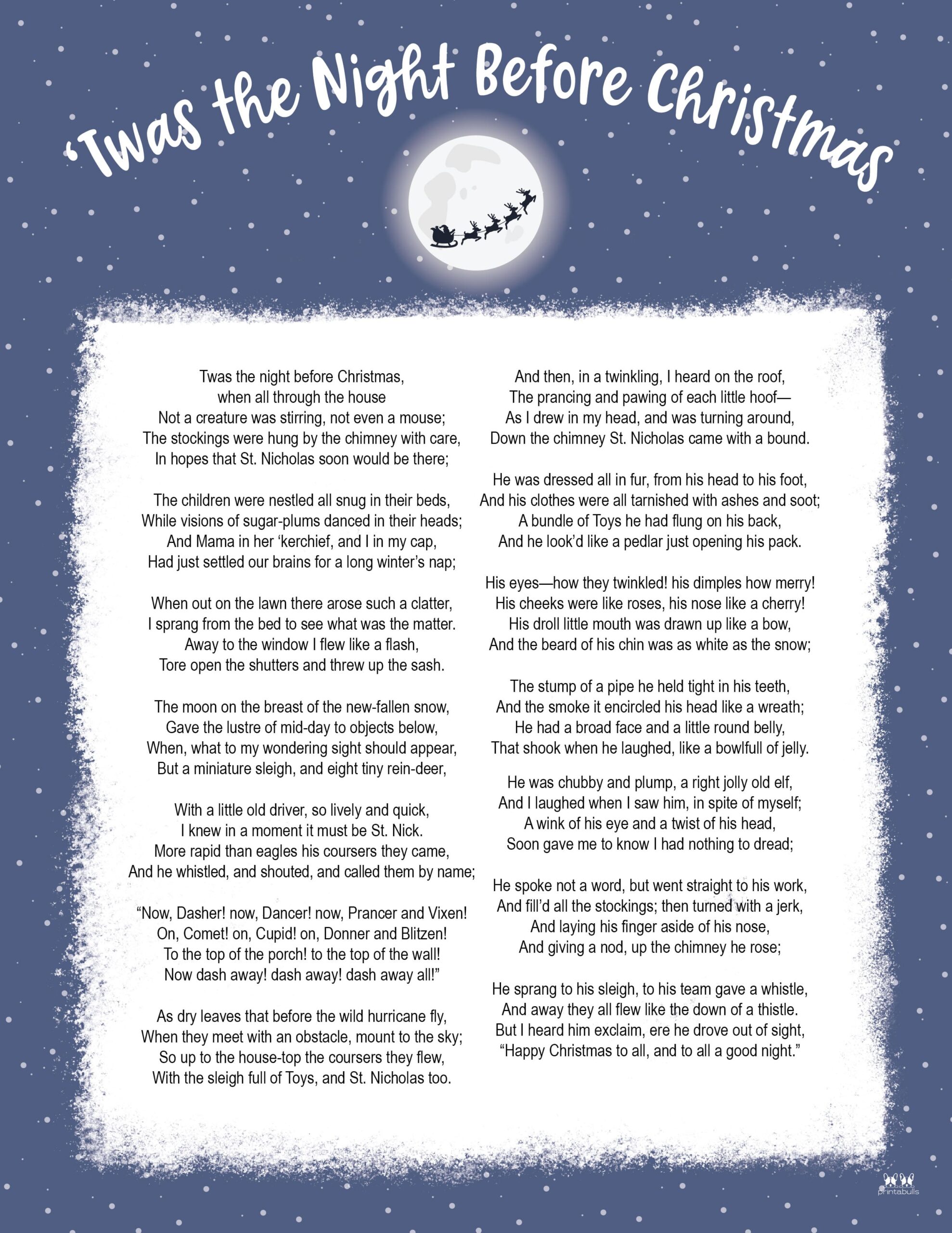 Twas The Night Before Christmas Printables | Printabulls