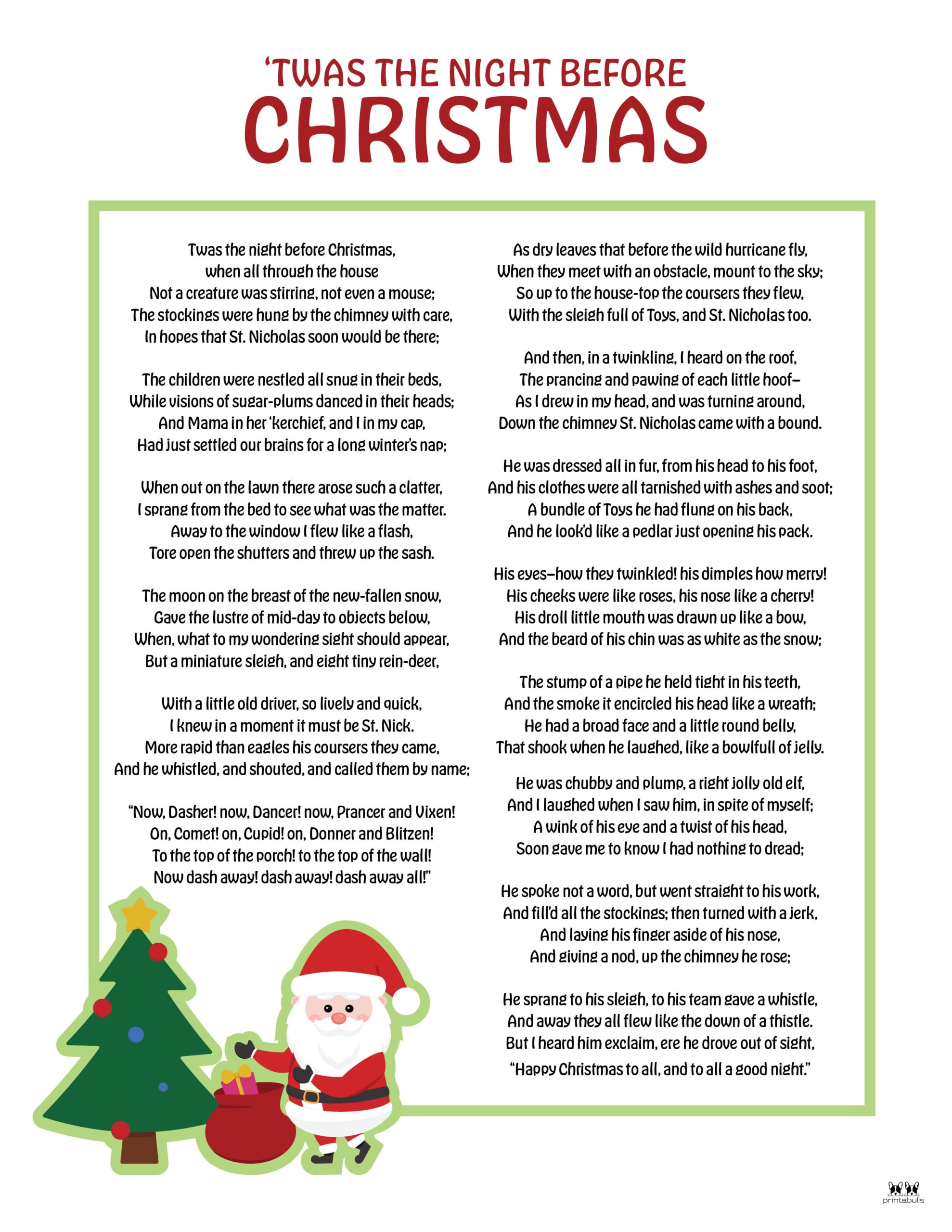 Twas The Night Before Christmas Printables Printabulls