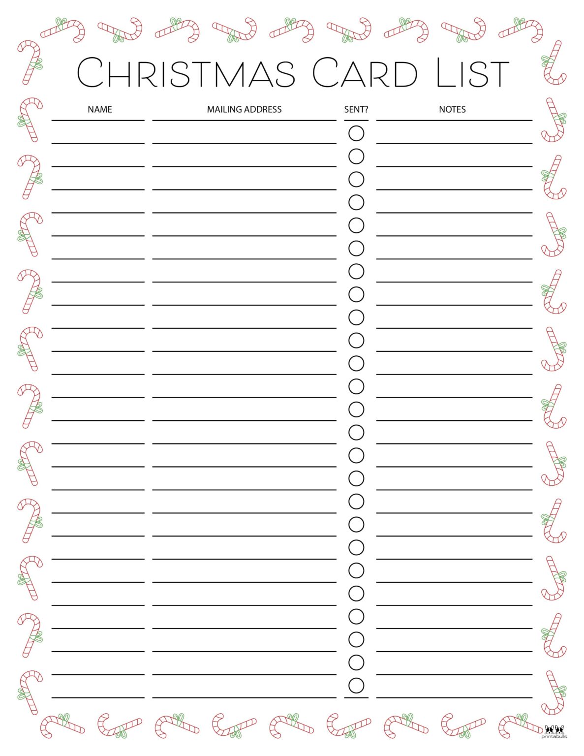 Christmas Card List Templates 12 FREE Pages Printabulls