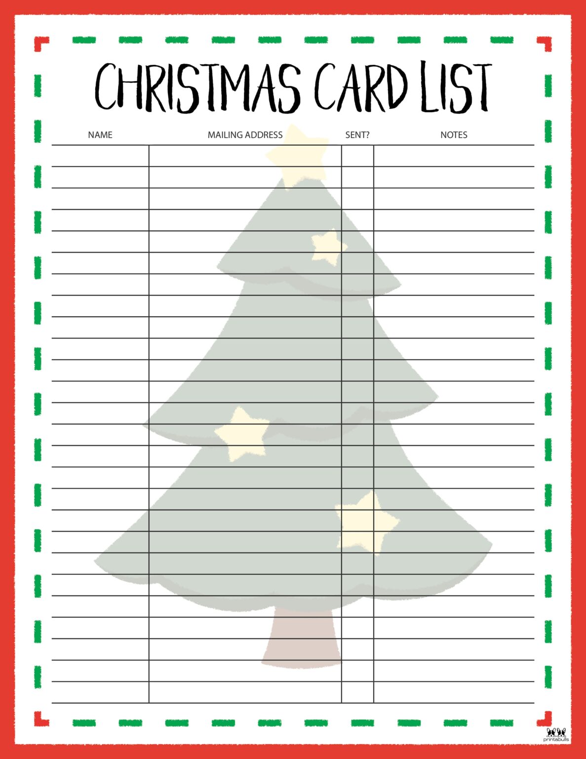 Christmas Card List Templates 12 FREE Pages Printabulls