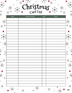 Christmas Card List Templates - 12 FREE Pages | Printabulls