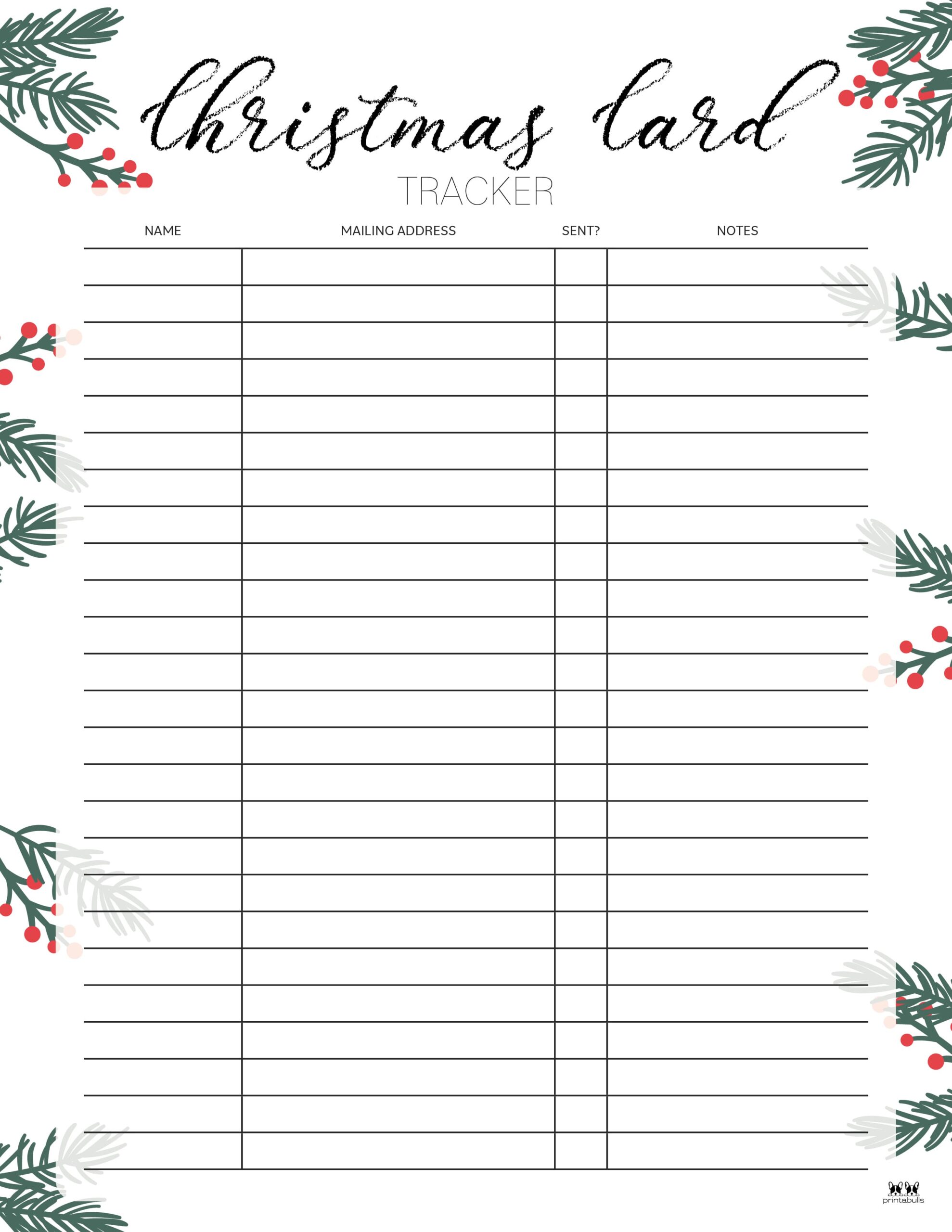 Christmas Card List Templates - 12 FREE Pages | Printabulls