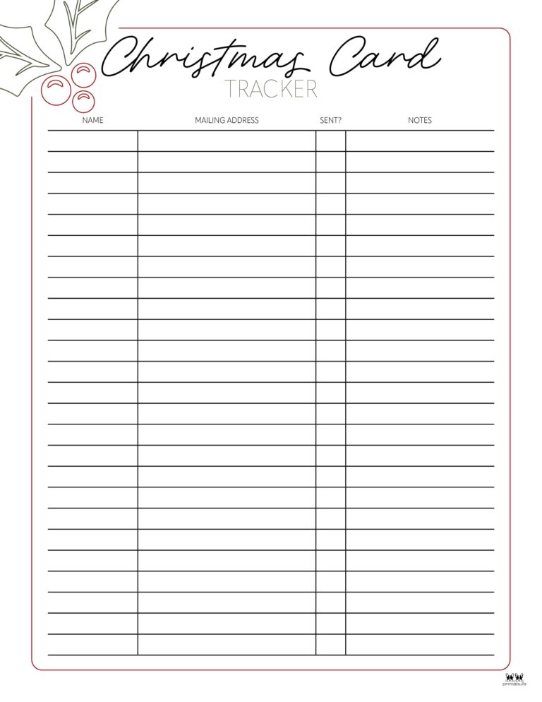 Christmas Card List Templates - 12 FREE Pages | Printabulls