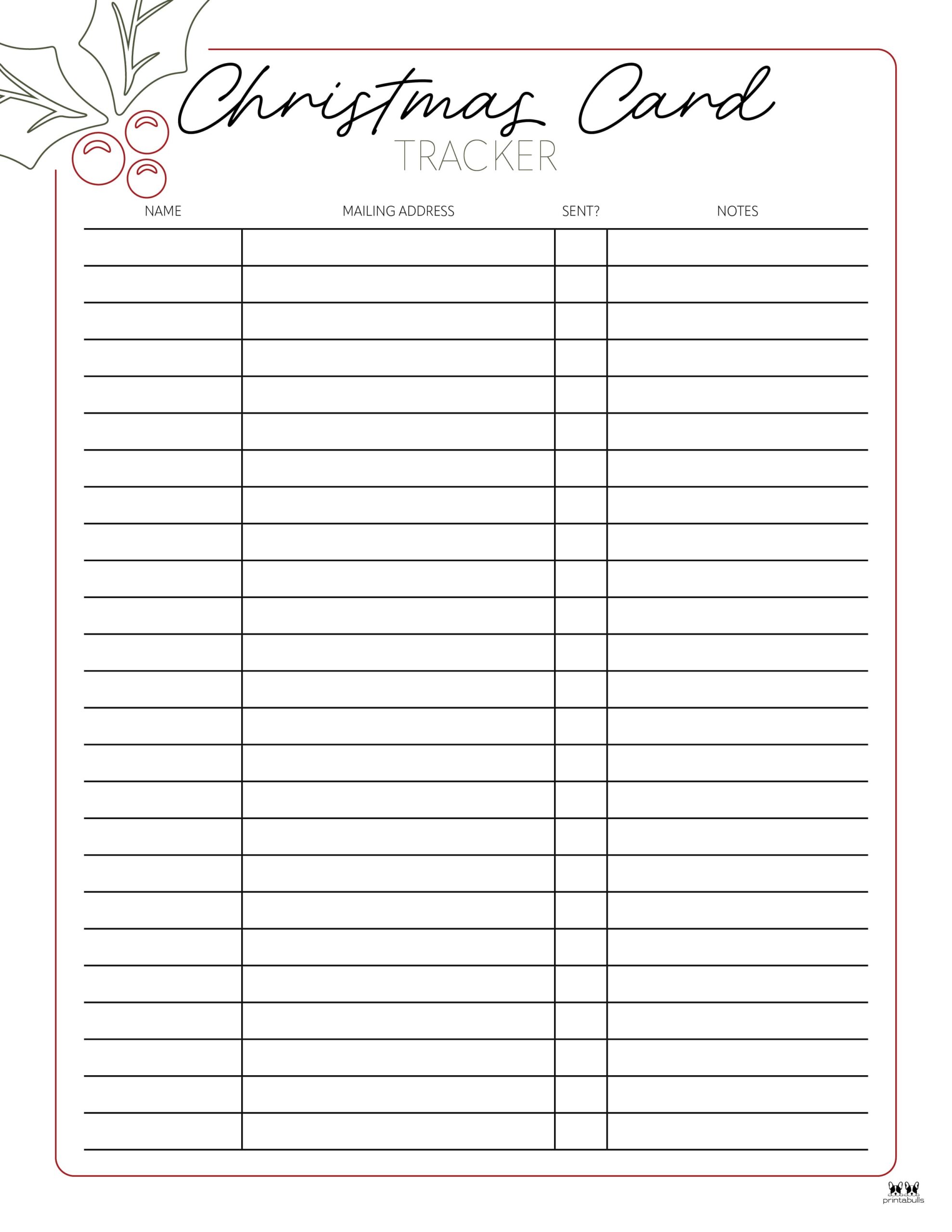 Christmas Card List Templates - 12 FREE Pages | Printabulls