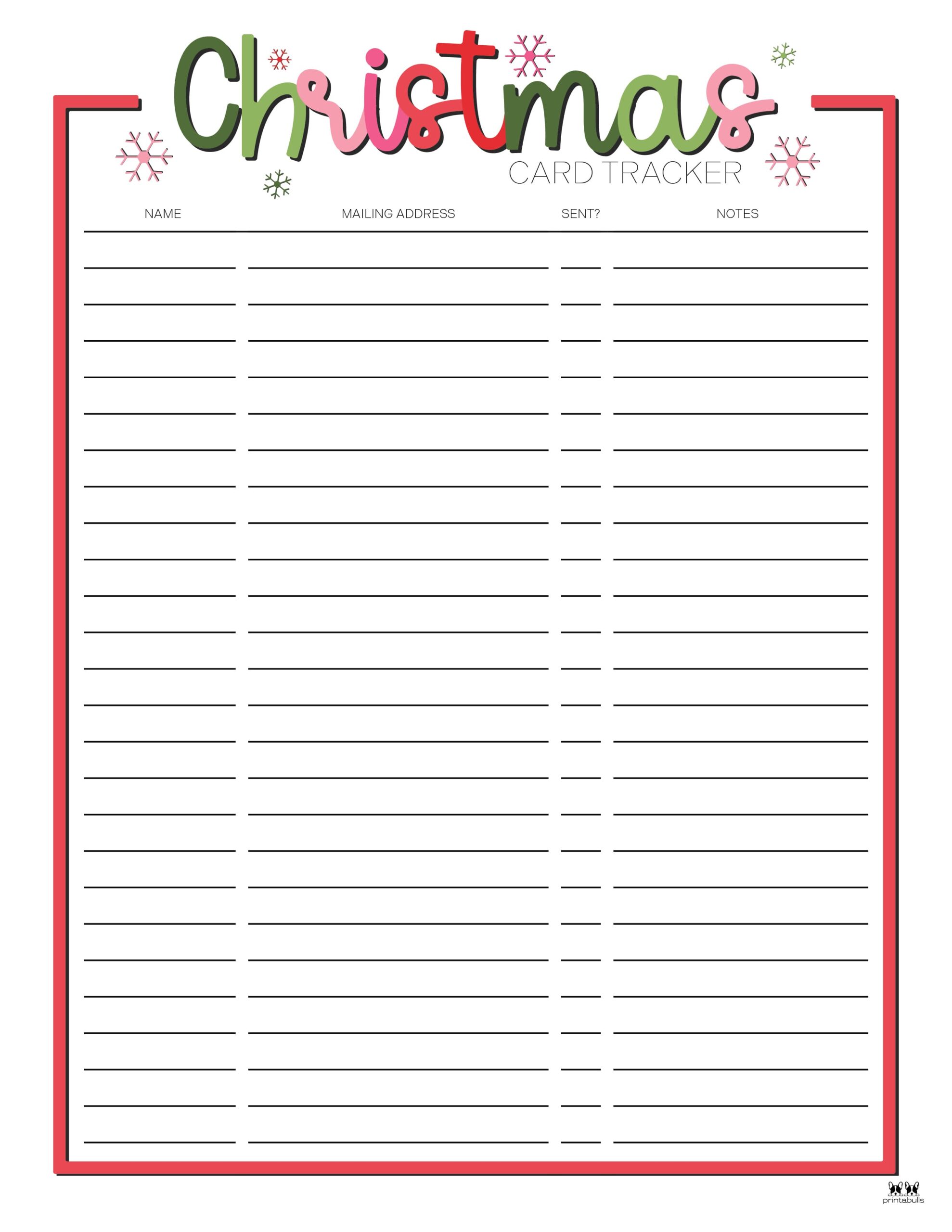 Christmas Card List Templates - 12 FREE Pages | Printabulls