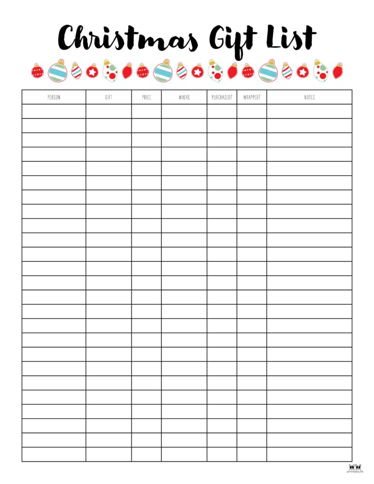 Christmas Gift List Templates - 20 FREE Pages | Printabulls