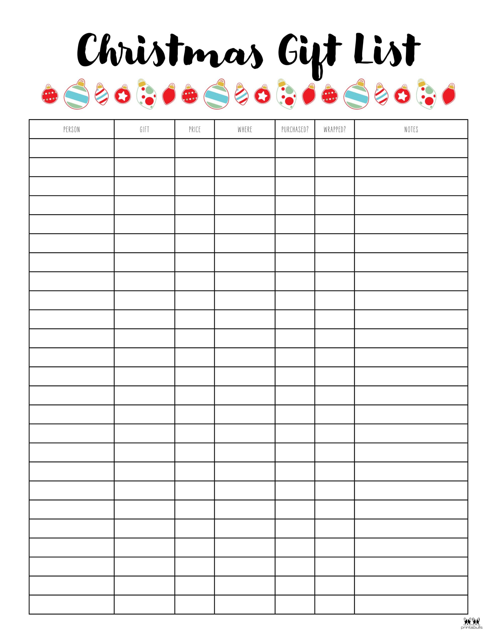 Christmas Gift List Templates - 20 FREE Pages | Printabulls