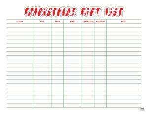 Christmas Gift List Templates - 20 FREE Pages | Printabulls