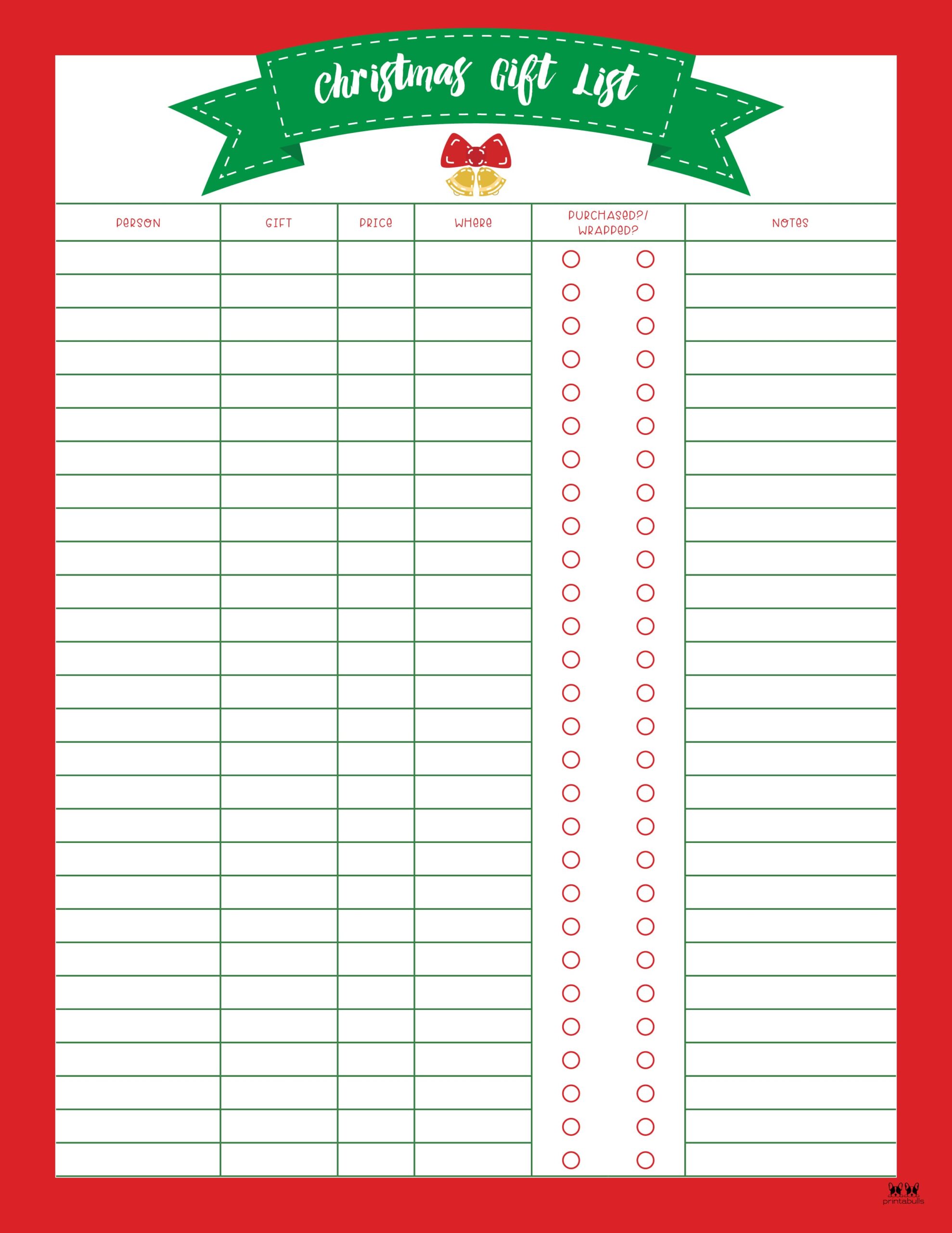 Christmas Gift List Templates - 20 FREE Pages | Printabulls