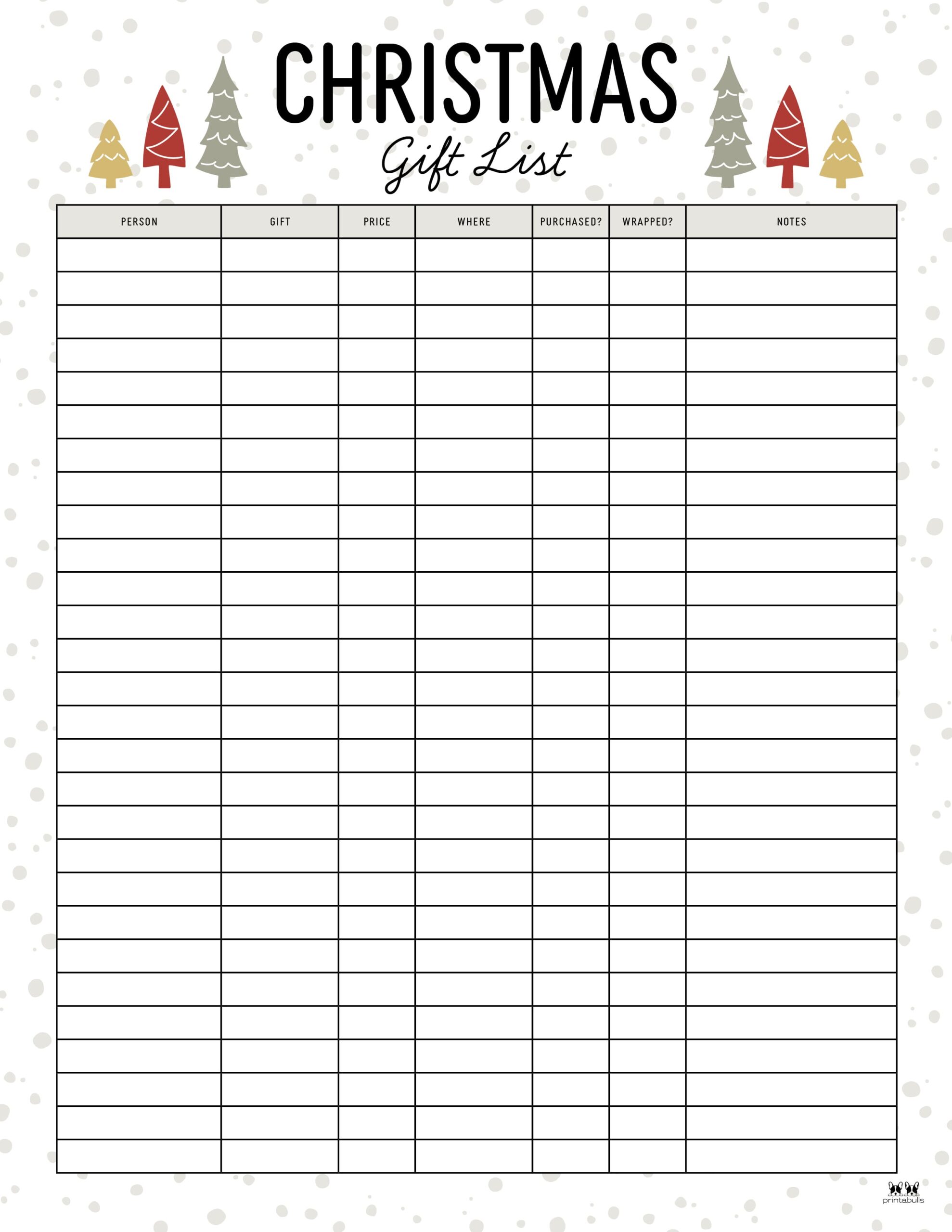 Christmas Gift List Templates - 20 FREE Pages | Printabulls