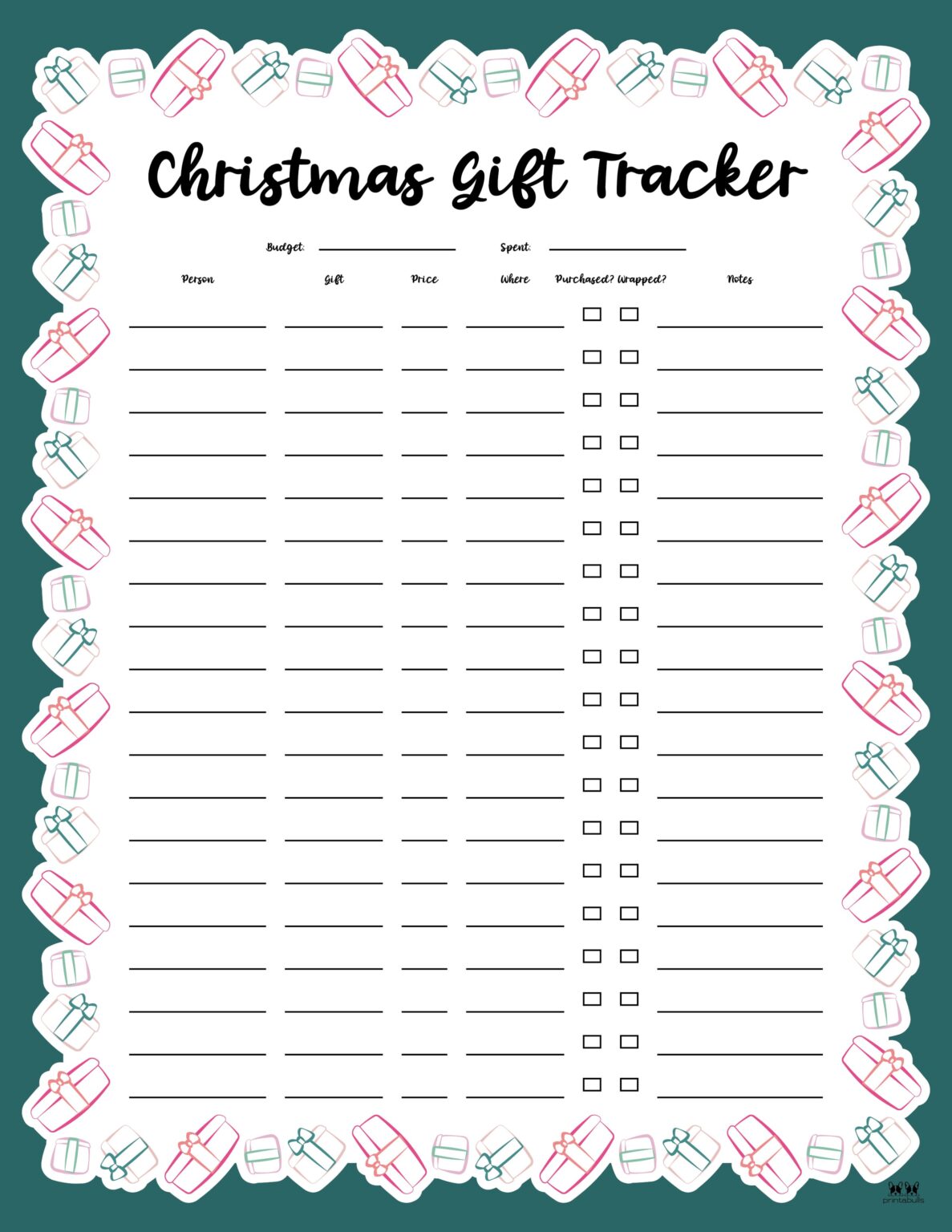 Christmas Gift List Templates - 20 FREE Pages | Printabulls