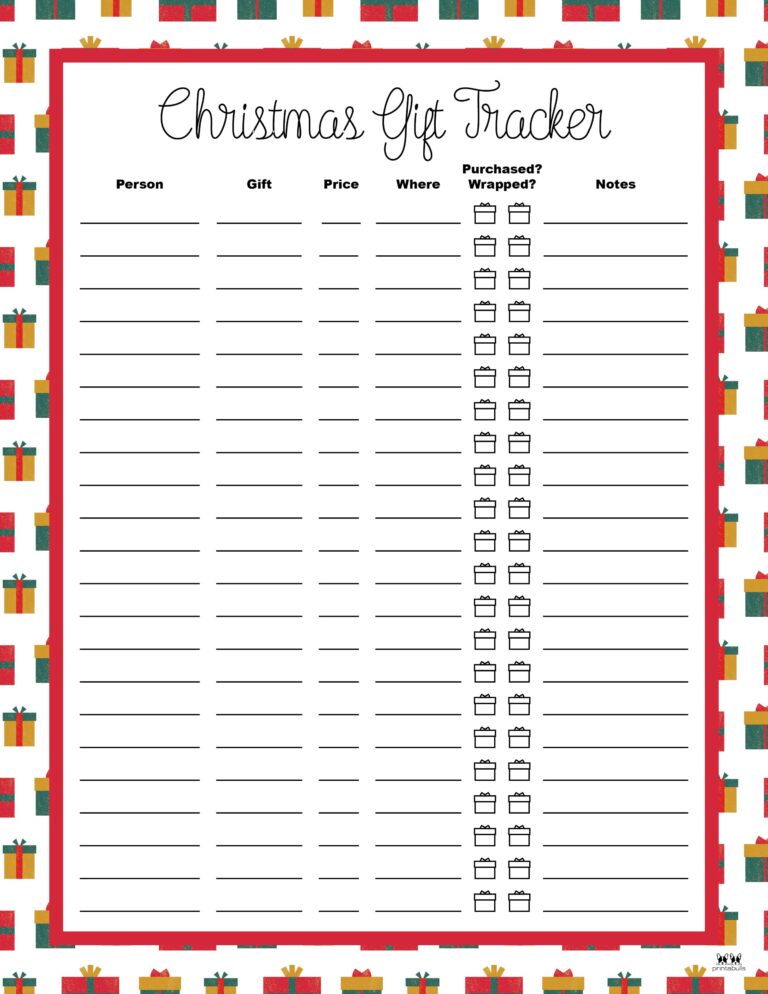 Christmas Gift List Templates - 20 Free Pages 