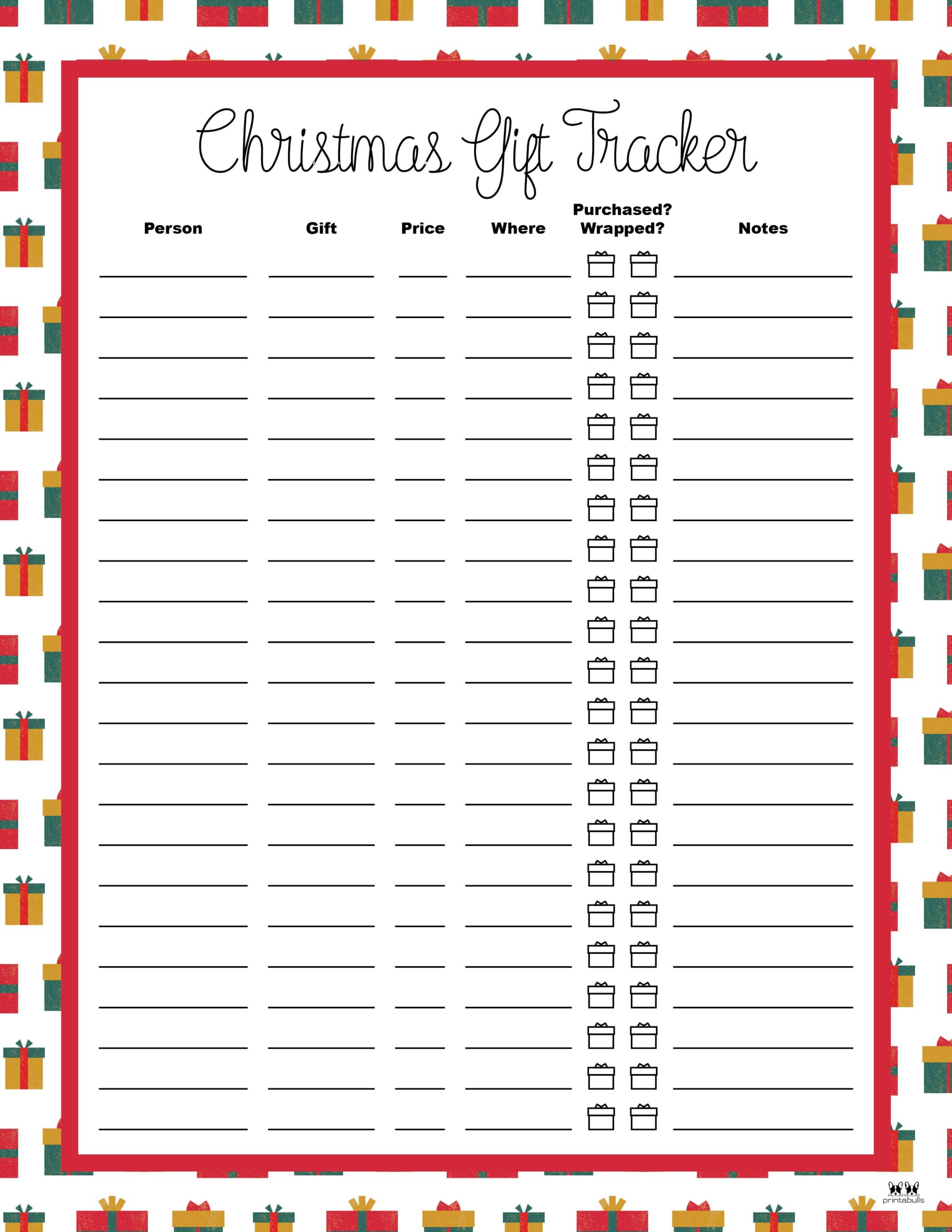 Christmas Gift List Templates - 20 FREE Pages | Printabulls