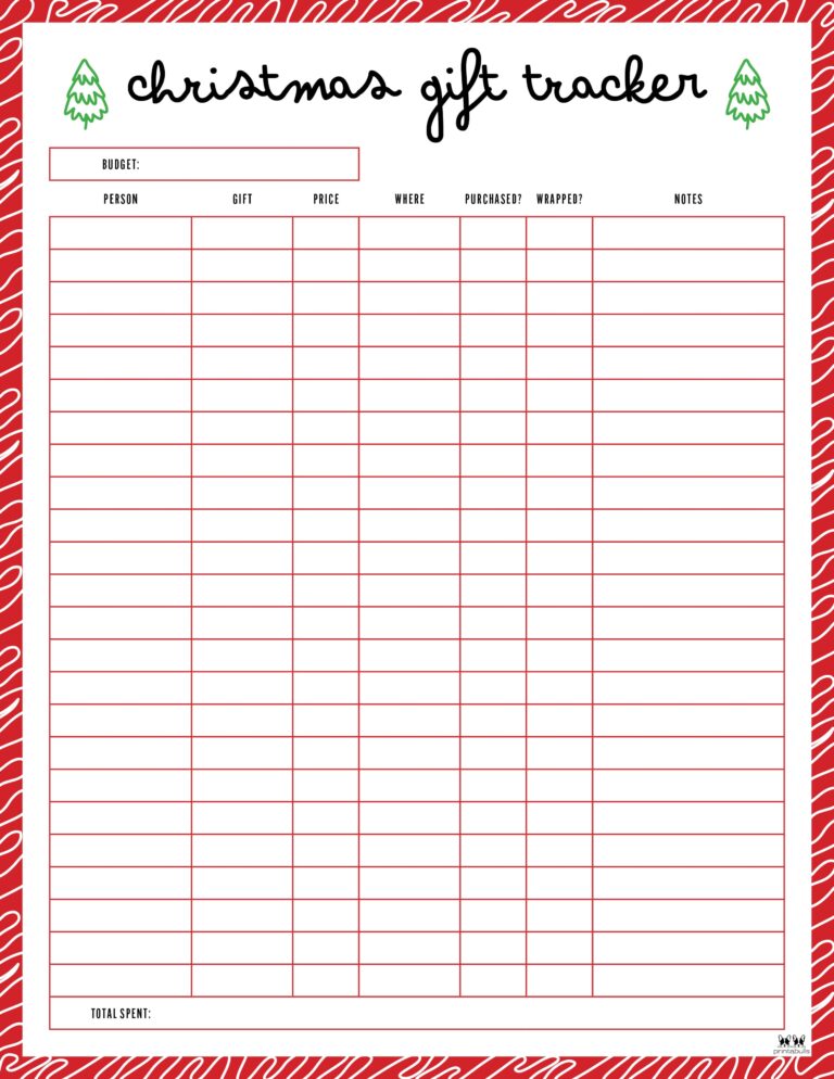 Christmas Gift List Templates - 20 FREE Pages | Printabulls