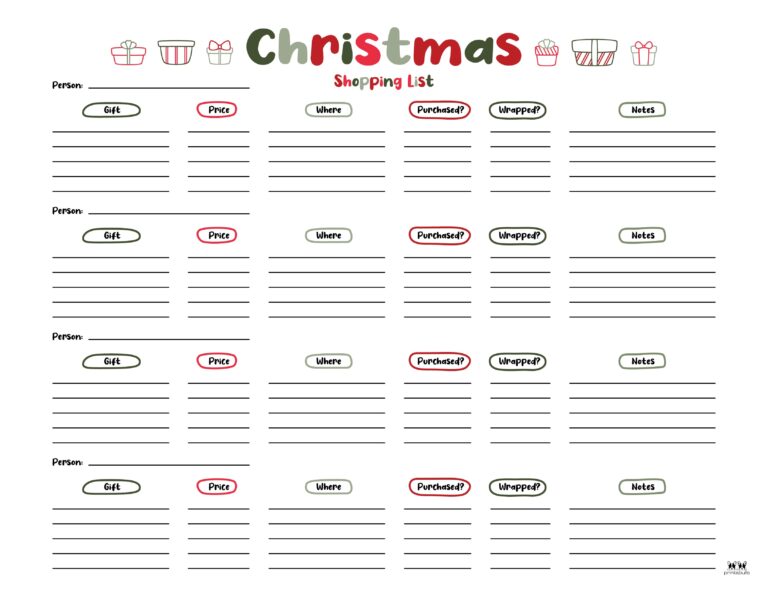 Christmas Gift List Templates - 20 FREE Pages | Printabulls