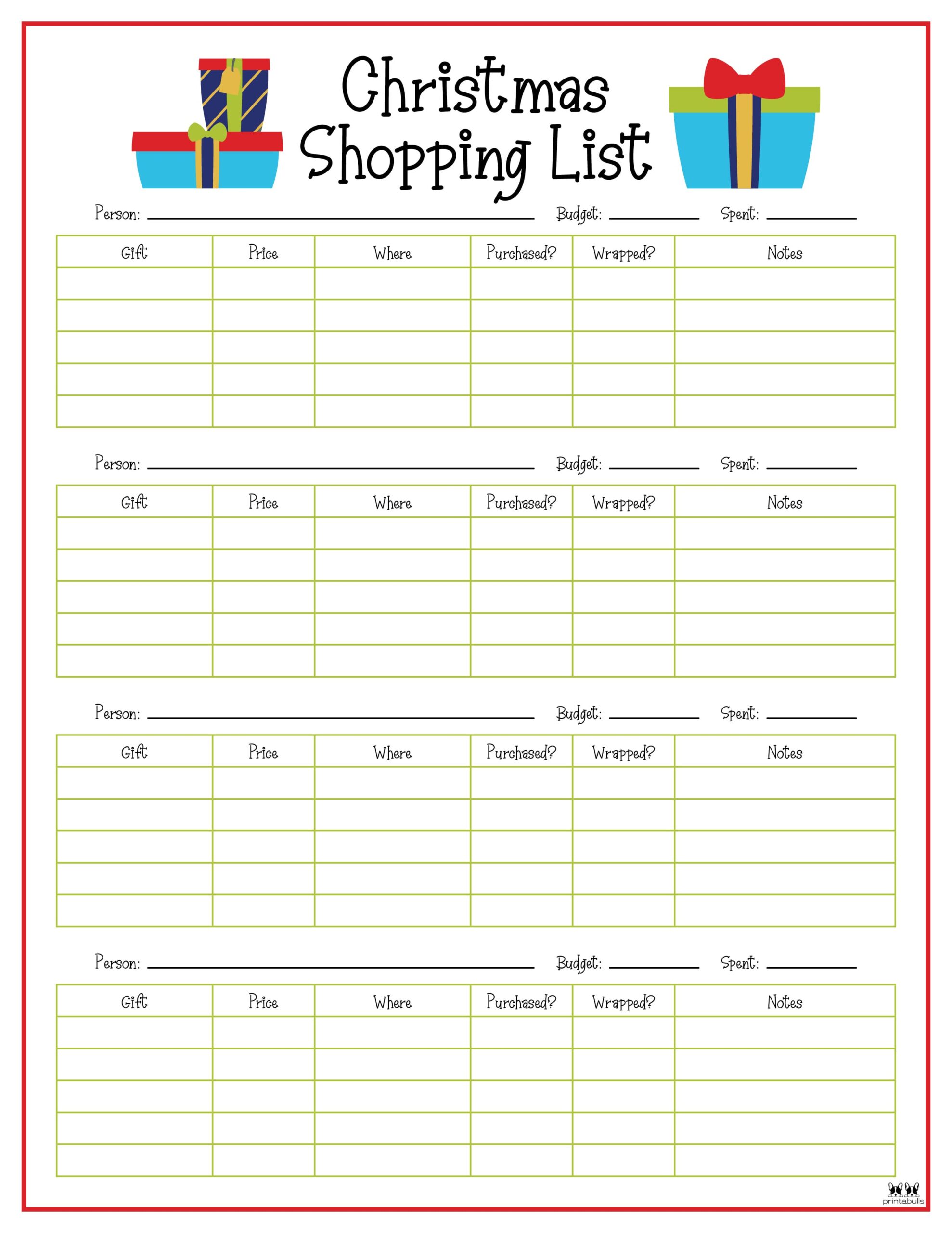 Christmas Gift List Templates - 20 FREE Pages | Printabulls