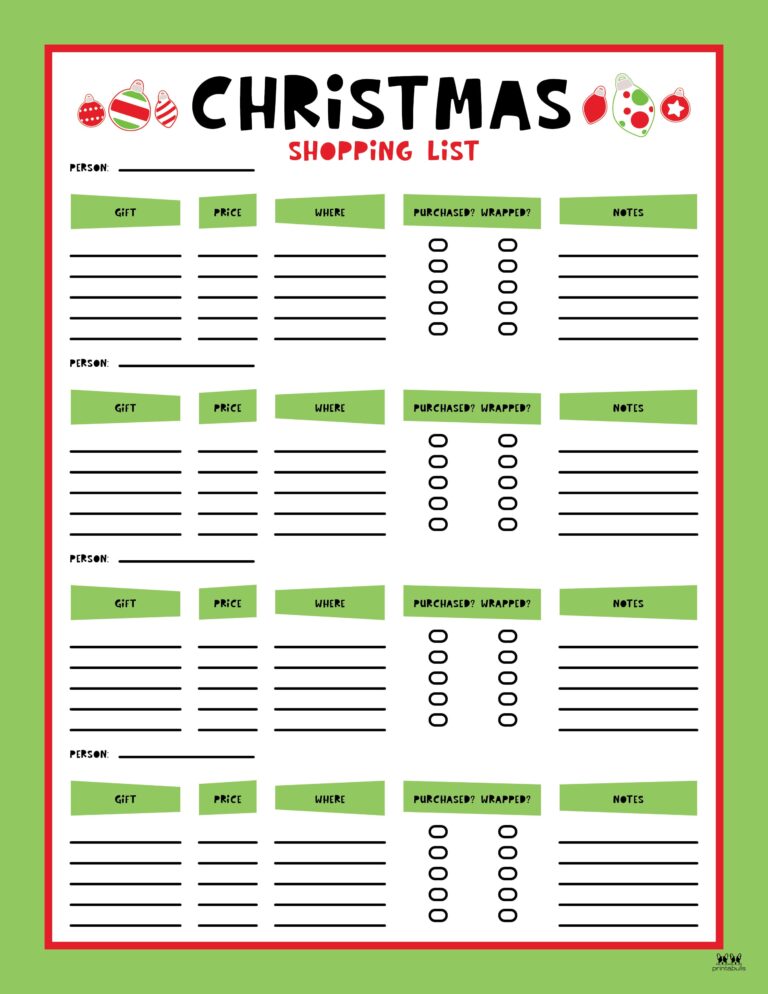 Christmas Gift List Templates - 20 FREE Pages | Printabulls