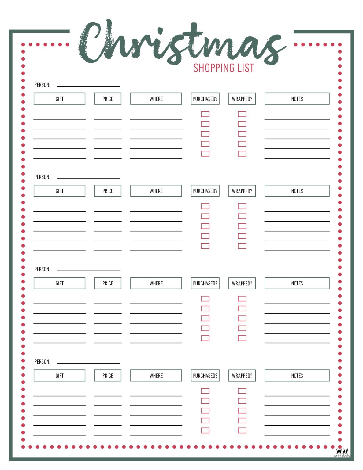 Christmas Gift List Templates - 20 FREE Pages | Printabulls