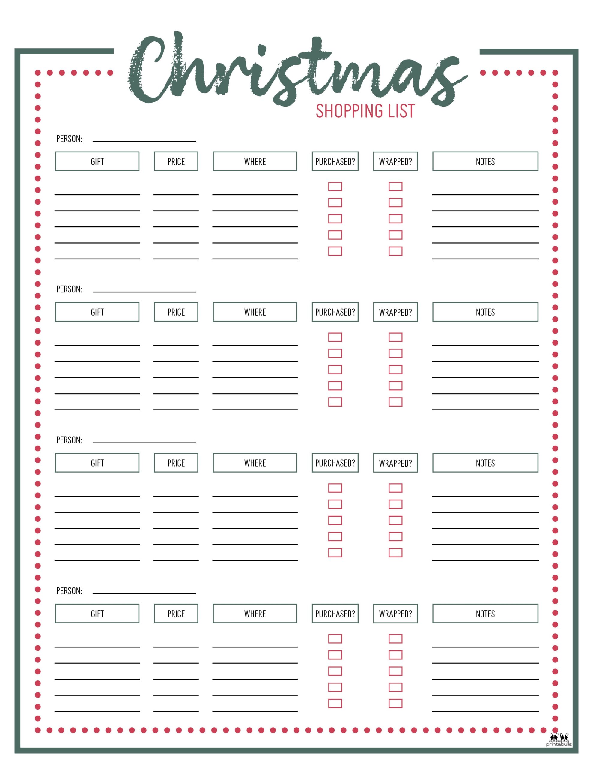 Christmas Gift List Templates - 20 Free Pages 