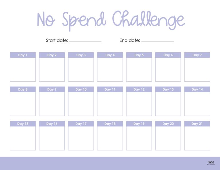 No Spend Challenge Printables | Printabulls