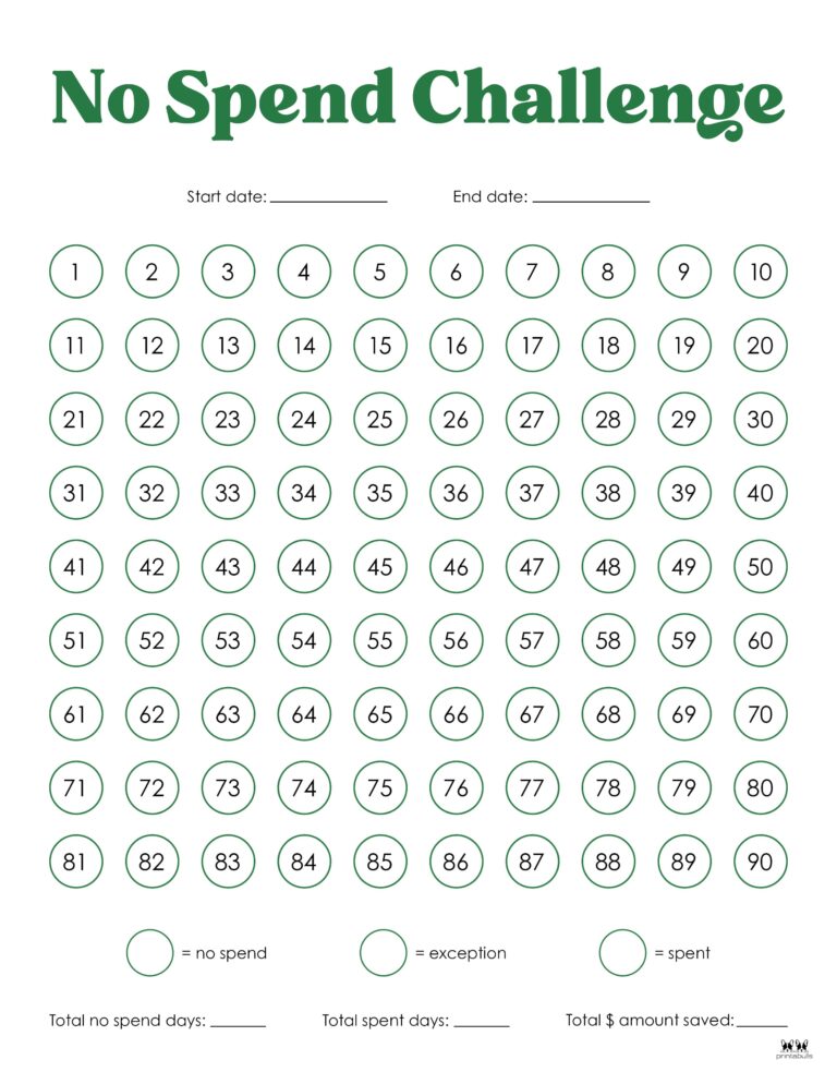 No Spend Challenge Printables | Printabulls