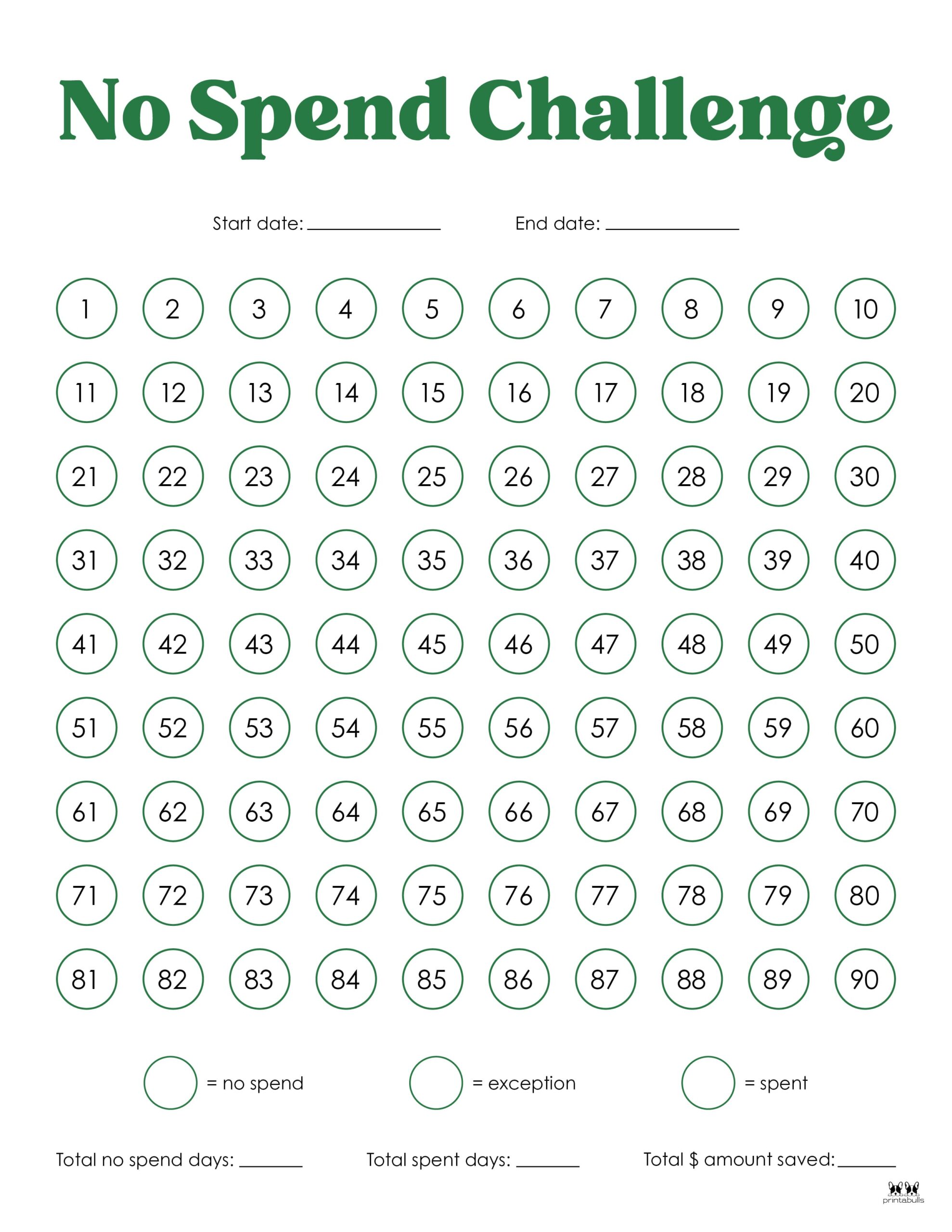 No Spend Challenge Printables | Printabulls