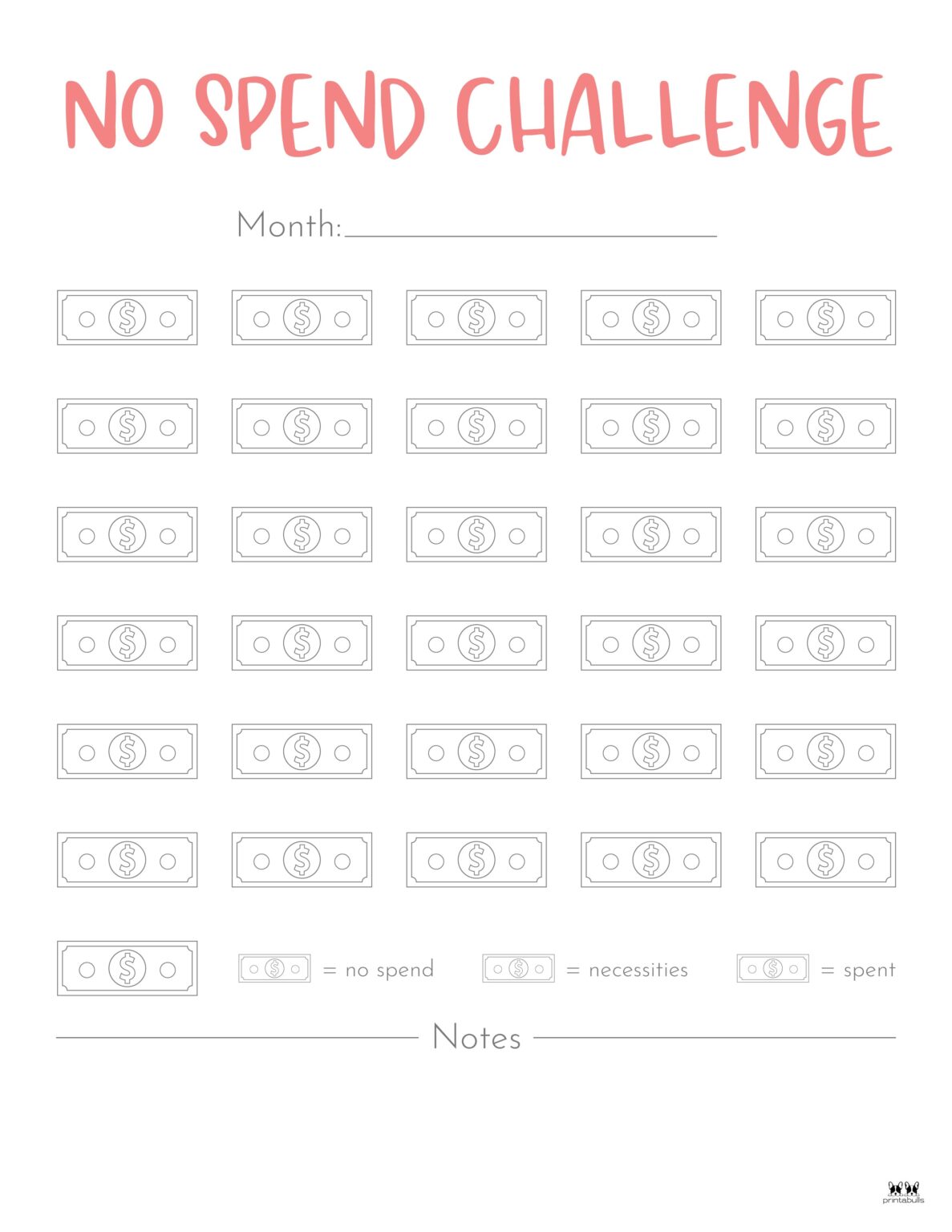 No Spend Challenge Printables | Printabulls