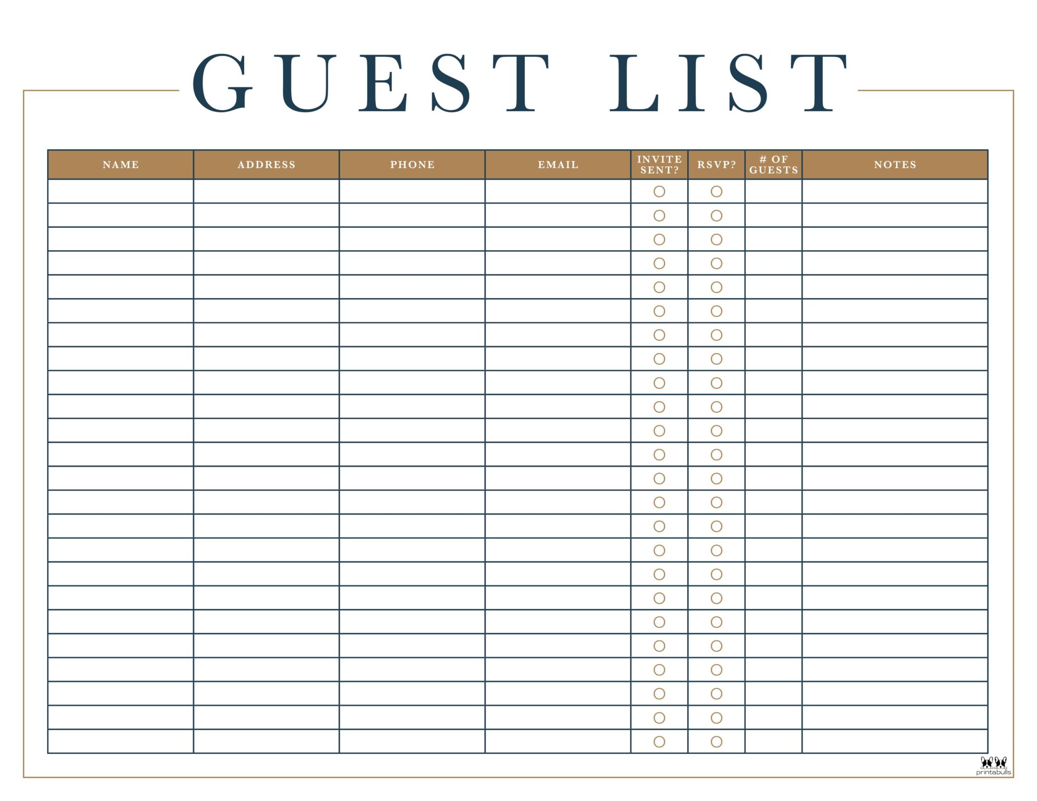 Guest List Templates - 12 FREE Printables | Printabulls