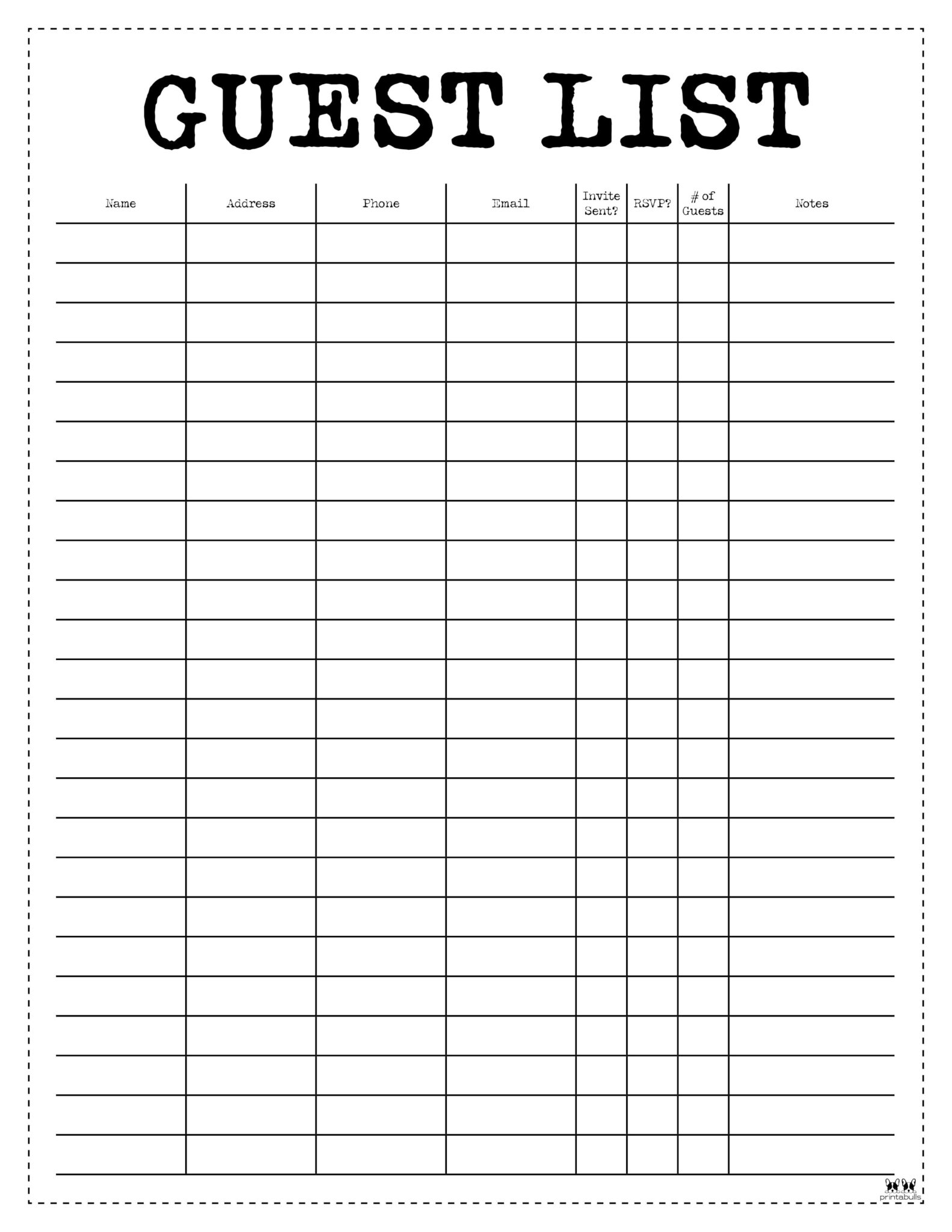 Guest List Templates - 12 FREE Printables | Printabulls