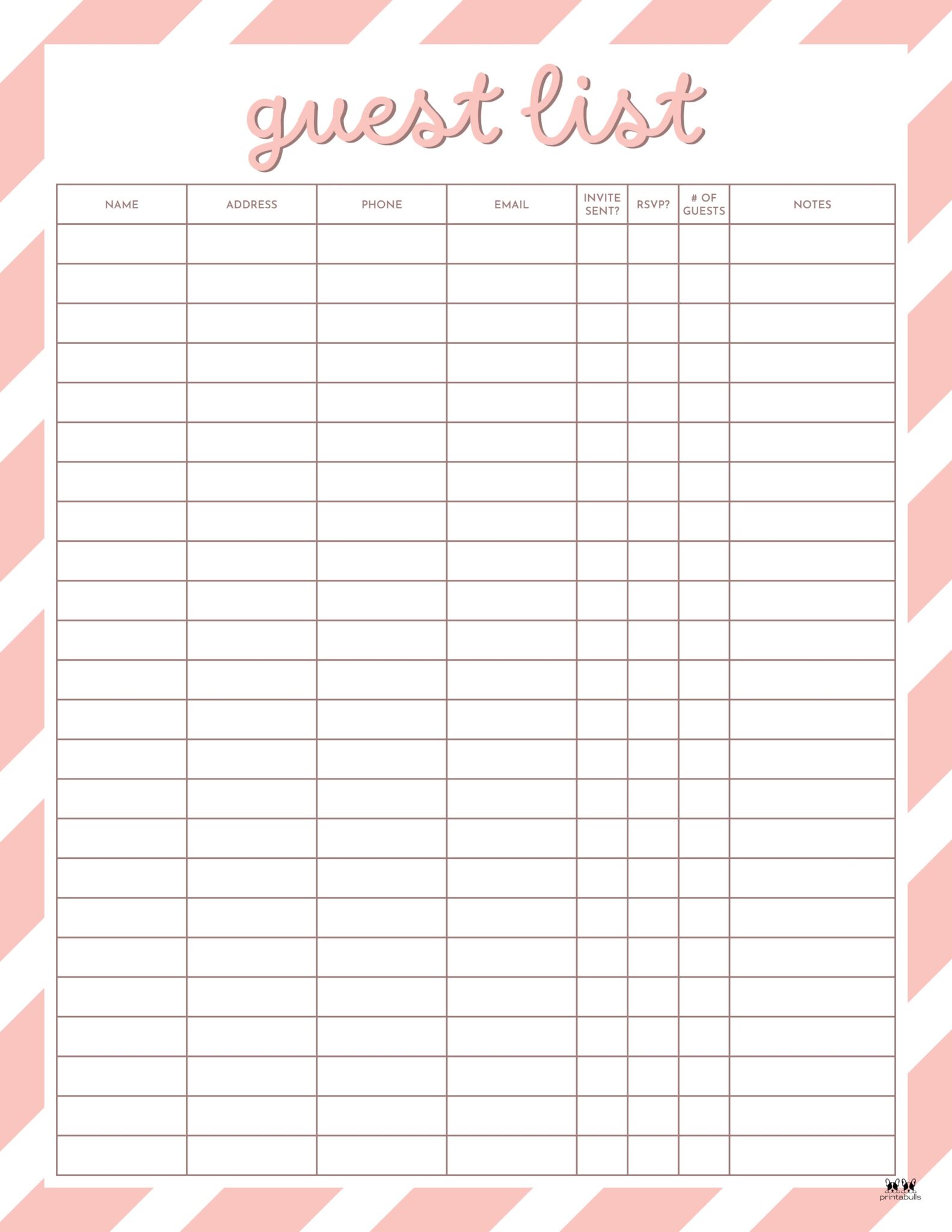 Guest List Templates - 12 FREE Printables | Printabulls